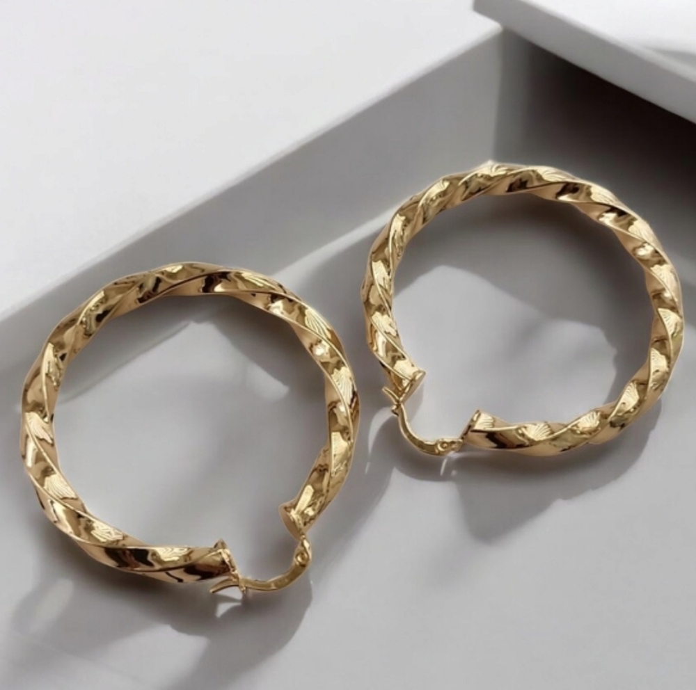 GOLD Hoop Earrings Twisted Chunky Thick Hoops Y2K Statement Hip Hop - Picture 2 of 14